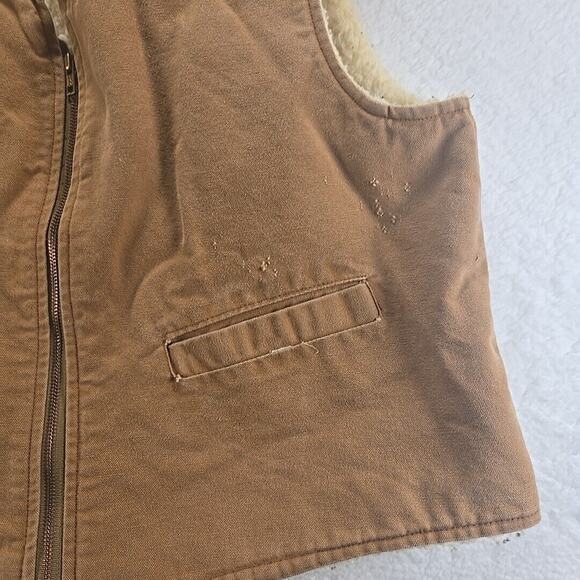 Vintage Carhartt Vest Mens XL Brown 6SV Sherpa Lined Full Zip Canvas - Picture 5 of 11